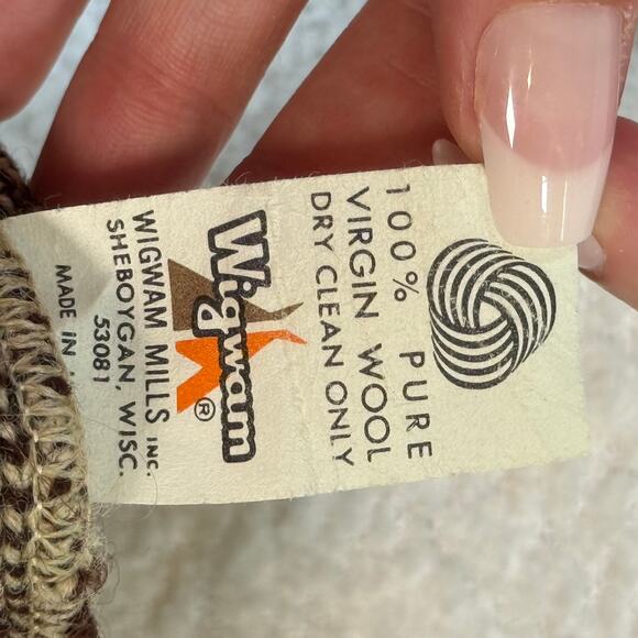 Vintage Wigwam 100% wool stocking cap with snowflakes tan - Picture 4 of 4